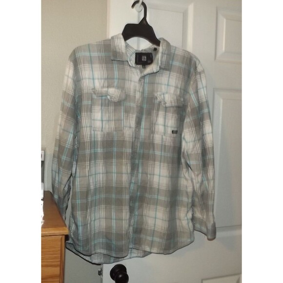 Ocean Current Shirt Mens XX L/S Button Up Plaid Flannel Blue Gray - Picture 1 of 5